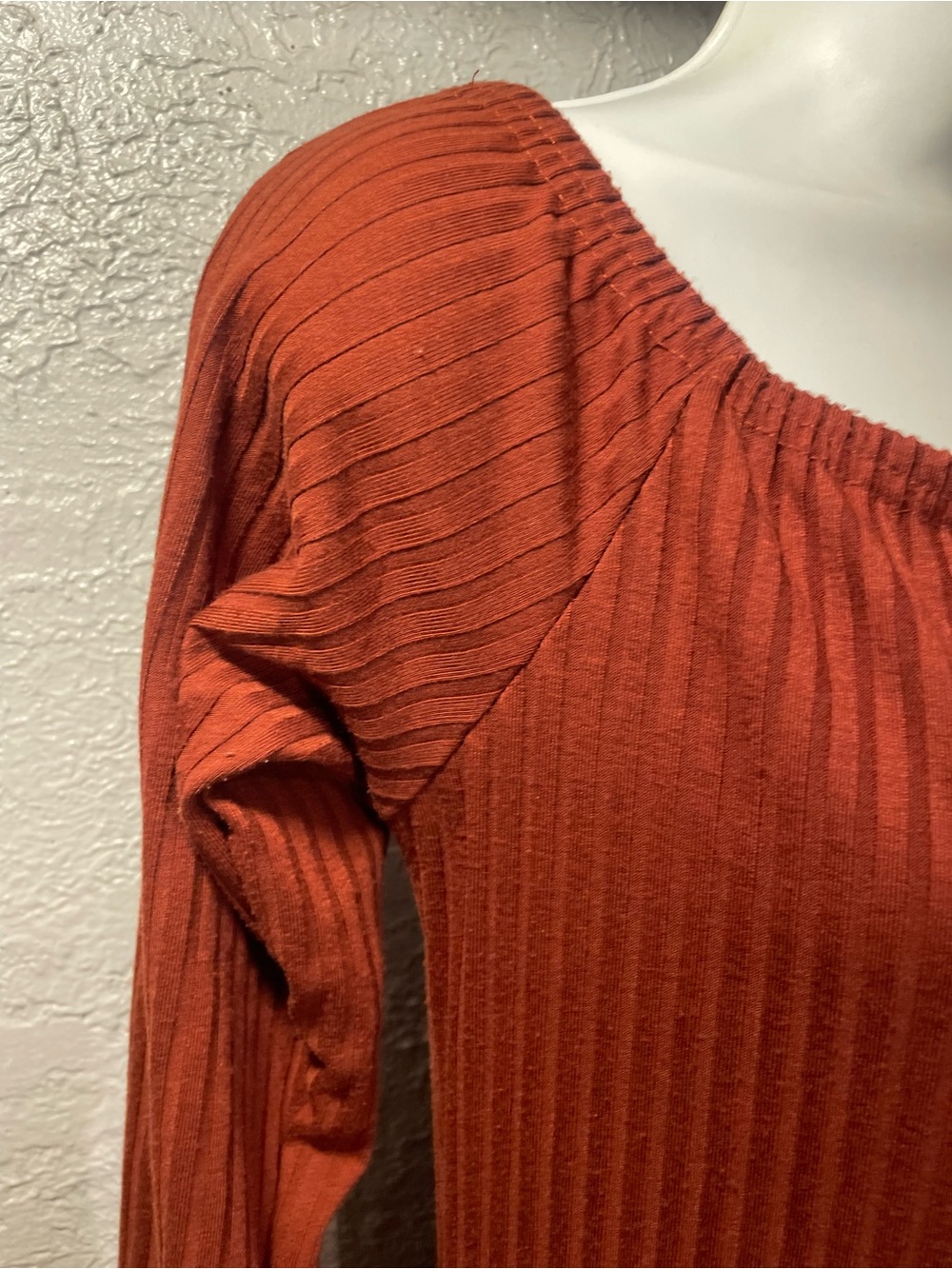 Button-Front Ribbed Long Sleeve Dress - Rust - Picture 2 of 7